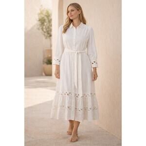 New Lisa Marie Fernandez Target Midi Breathable 100% Cotton Cutout Dress SZ 16